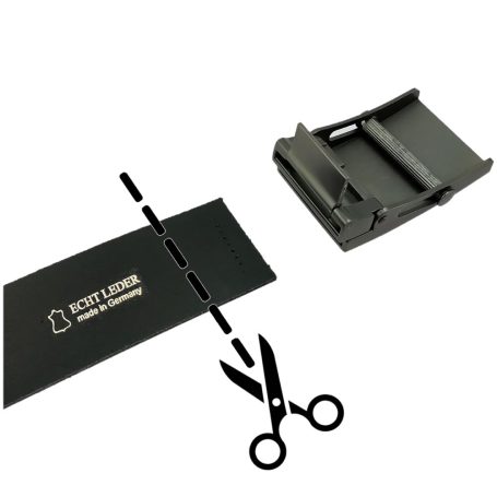 Rückseite Gürtelschließe mit Klemmrolle - Gürtel selbst kürzbar Rückseite Gürtelschließe mit Klemmrolle - Gürtel selbst kürzbar